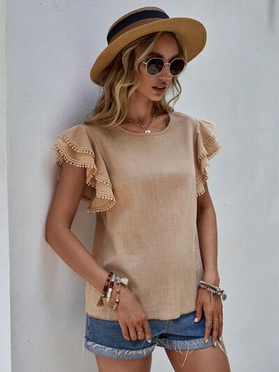 Freya Ruffled Cap Sleeve Round Neck Blouse | 4 Colors