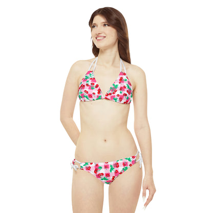 Alex Pink Vintage Gingham Cherry Print Strappy Bikini Set | Pinup Couture Swim