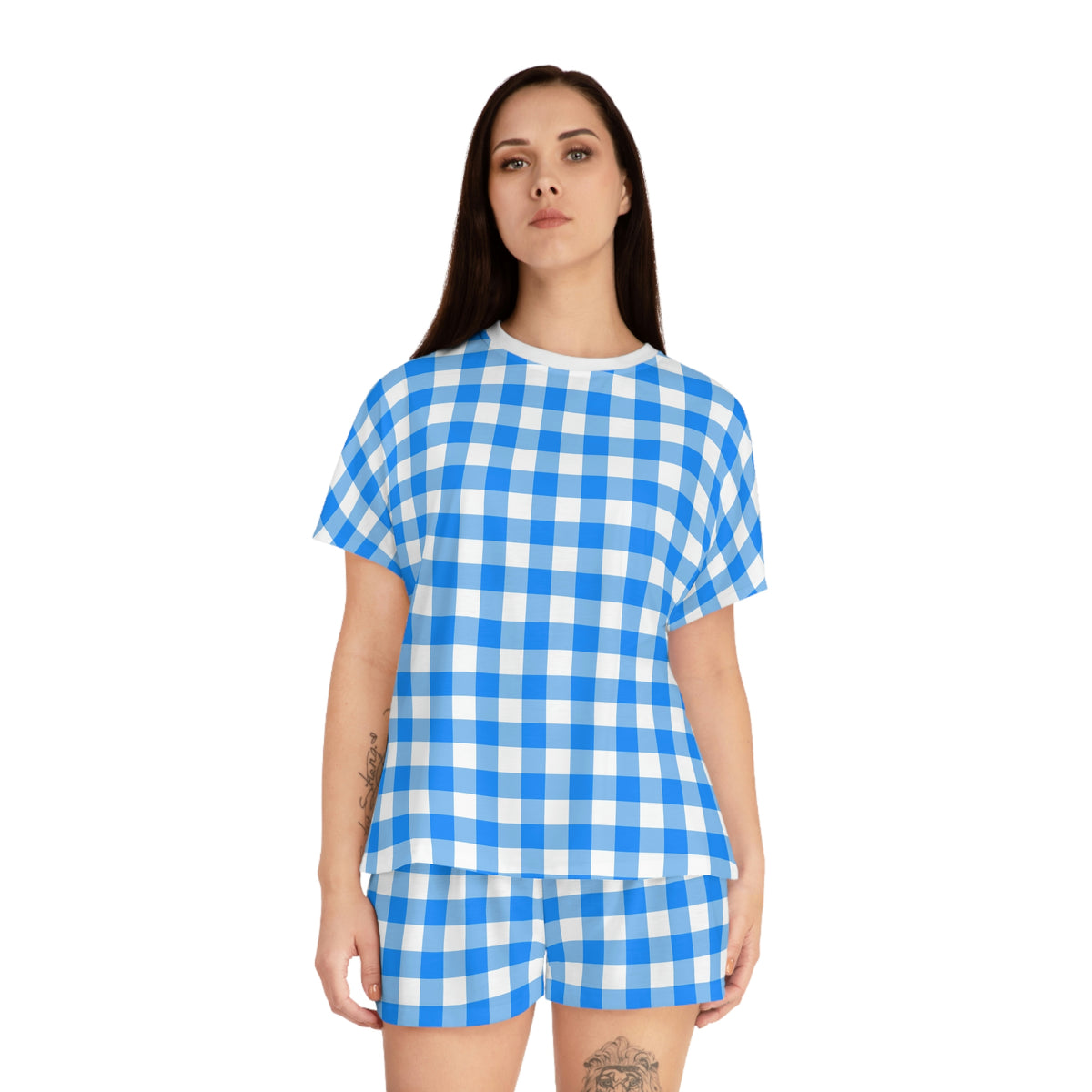 TGIF Sleepover PJs in Beyond Blue Gingham Tee & Pajama Shorts-Set