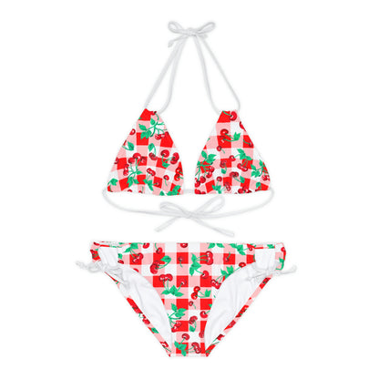 Alex Red Gingham Vintage Cherry Print Strappy Bikini Set | Pinup Couture Swim