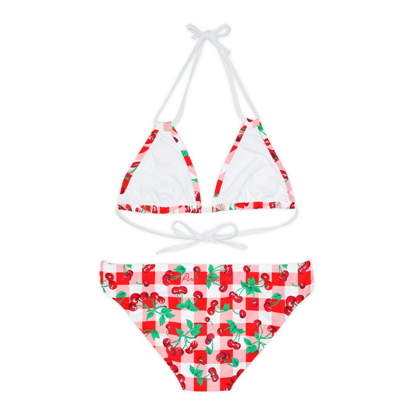 Alex Red Gingham Vintage Cherry Print Strappy Bikini Set | Pinup Couture Swim