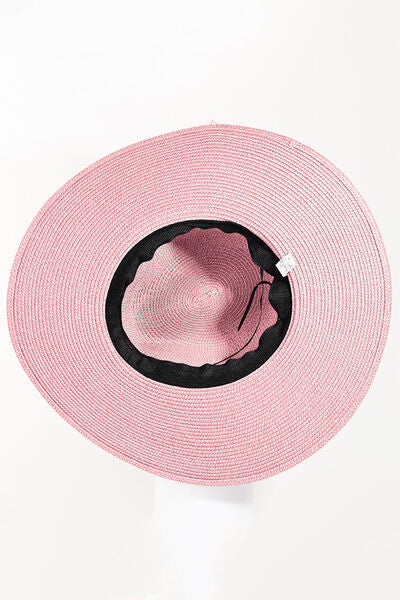 Selina Fame Straw Braided Rope Strap Fedora Hat in Pink