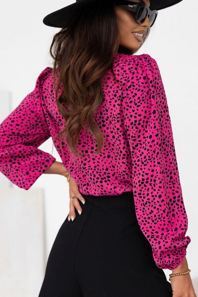 Jett Leopard Round Neck Puff Sleeve Peasant Blouse