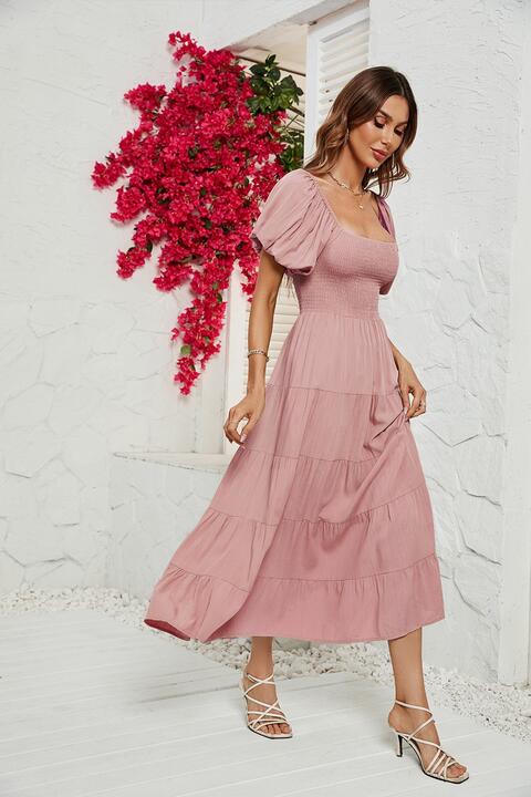 Sloane Smocked Square Neck Tiered Dress | 6 Colors | Poundton