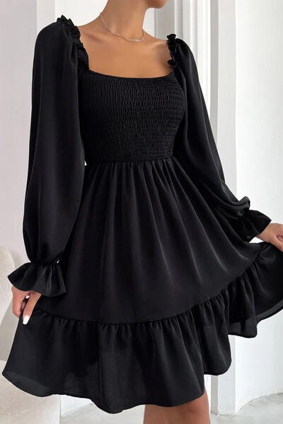 Gothic Glamour - Annabella Square Neck Flounce Sleeve Ruffle Hem Mini Dress | 2 Colors | Poundton