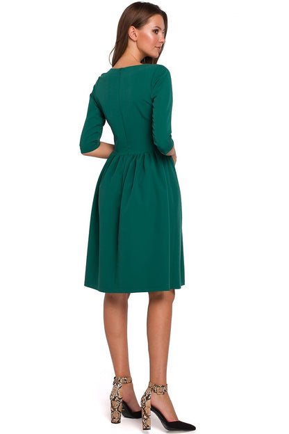 Sabrina Boat Neck Day Dress in Forest Green | Makover