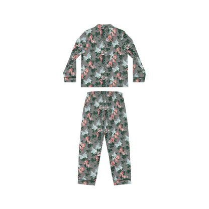 Pajama Game in J'adore Bella Roses Satin 2 Piece Button Up PJ Set | Pinup Couture Relaxed