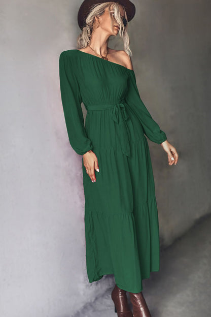 Off The Shoulder Tiered Maxi Dress in Black or Green