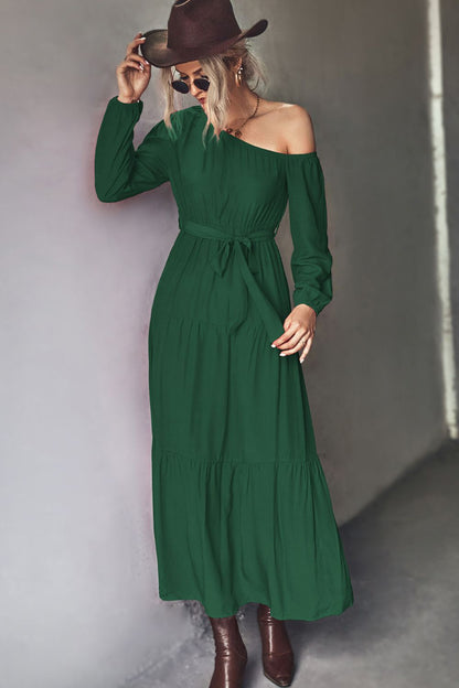 Off The Shoulder Tiered Maxi Dress in Black or Green