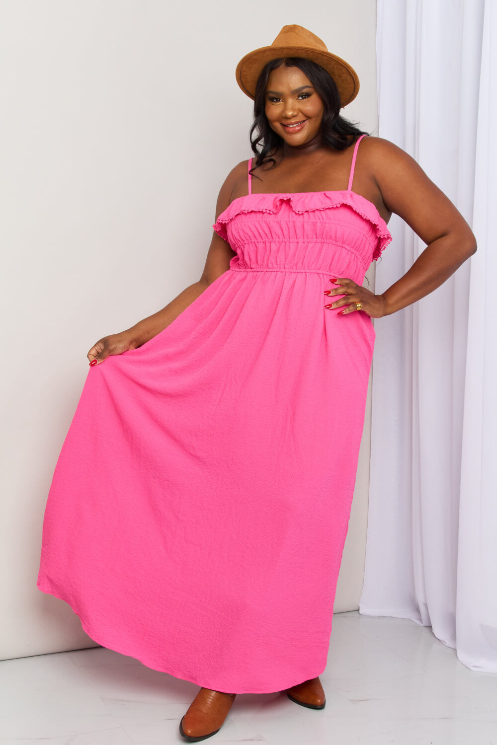 May Your Cup Run Fuchsia Maxi Dress with Smocked Bust