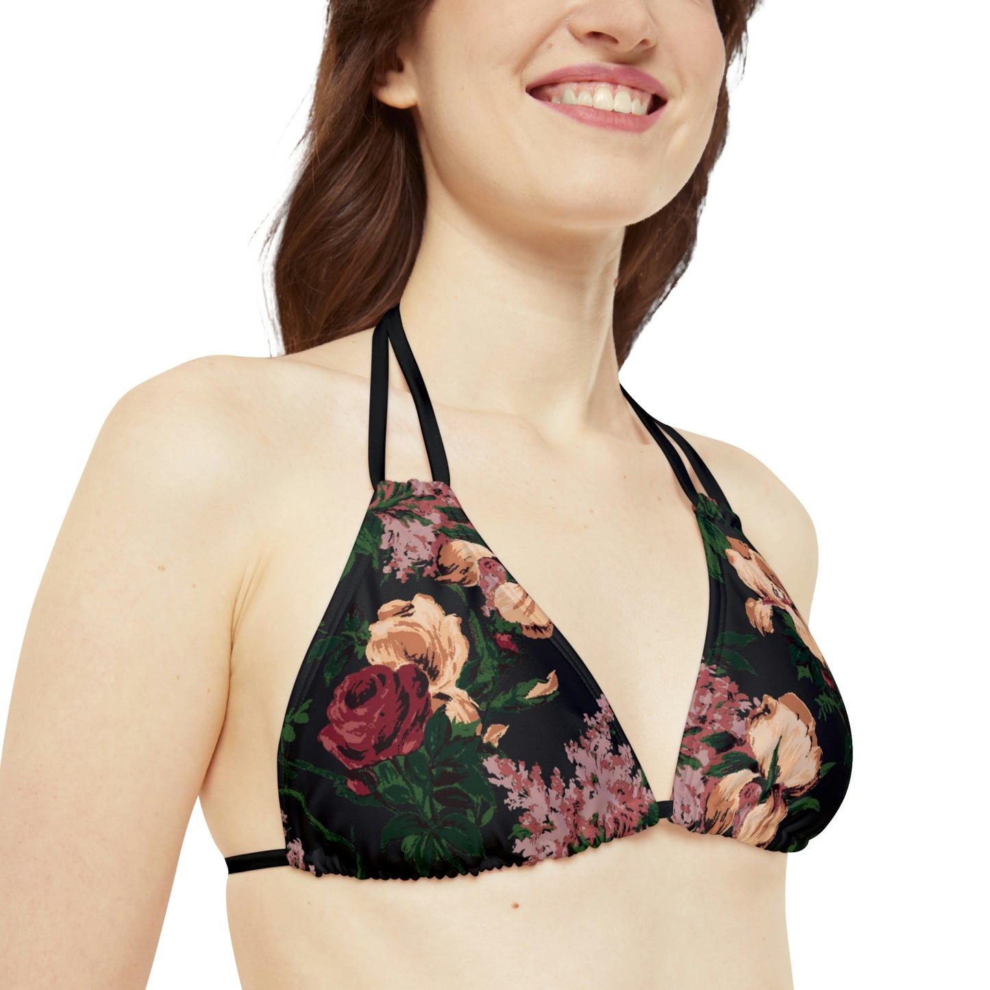Antoinette Dark Bella Roses Strappy Bikini Set  | Pinup Couture Swim