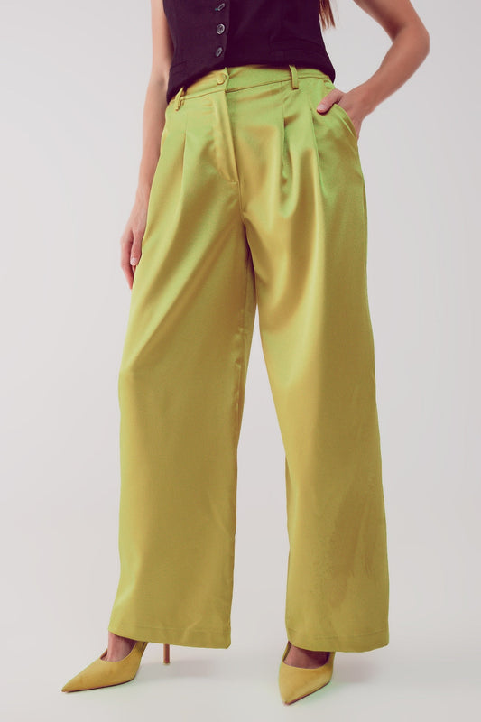 Palazzo Pleated Pants in Acid Lime | Q2