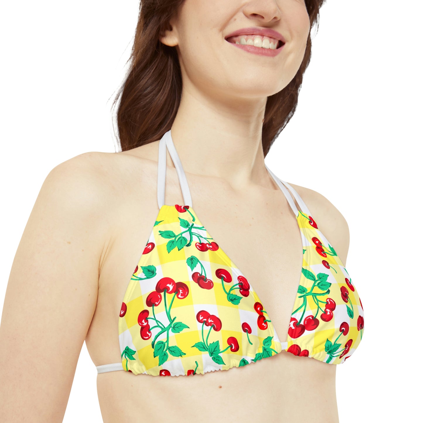 Alex Yellow Gingham Cherry Girl Strappy Bikini Set | Pinup Couture Swim
