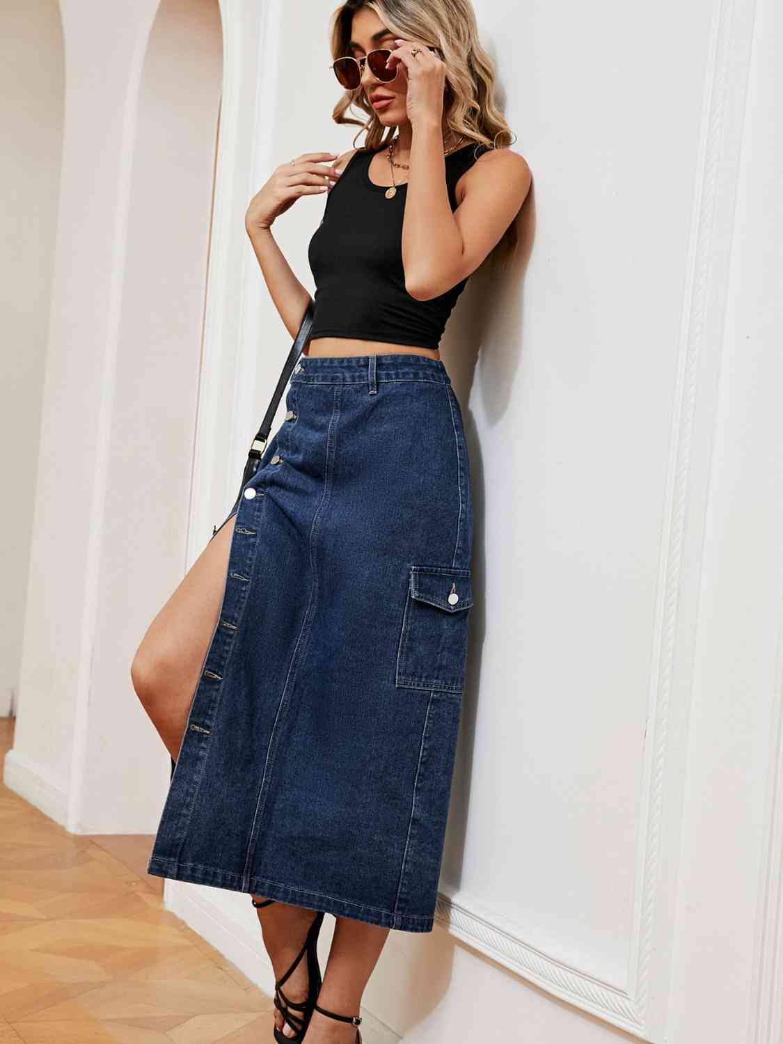 Route 66 Button Denim Skirt | 2 colors