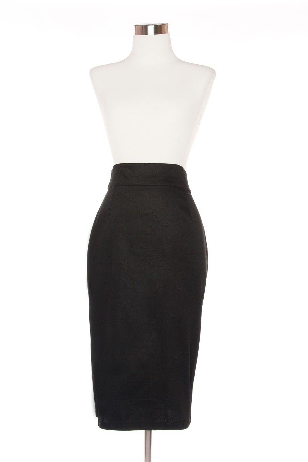 Vintage High Waist Pencil Skirt in Solid Black  | Laura Byrnes Design - pinupgirlclothing.com