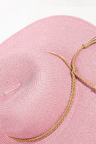 Selina Fame Straw Braided Rope Strap Fedora Hat in Pink