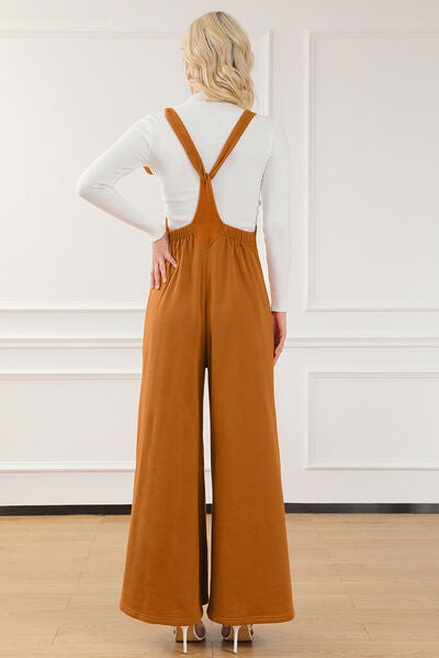 Annabel 60's Pocketed Wide Strap Jumpsuit in Ochre Vintage