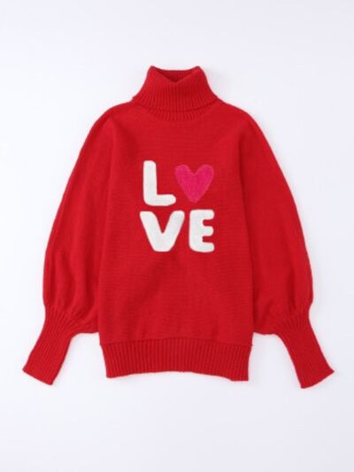 It's LOVE Turtleneck Red Batwing Sleeve Sweater | Poundton