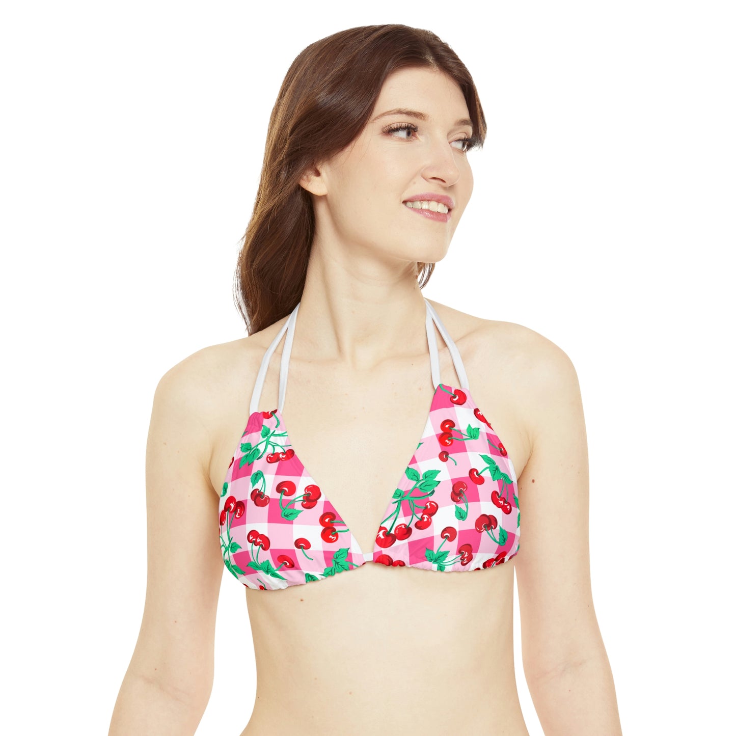 Alex Pink Vintage Gingham Cherry Print Strappy Bikini Set | Pinup Couture Swim