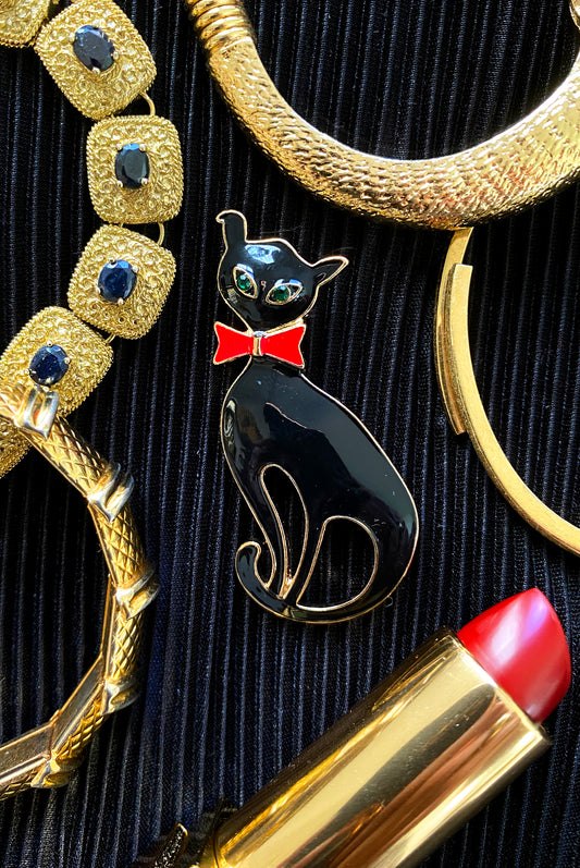 Le Chat Noir - Vintage Inspired Sitting Black Cat Enameled Brooch