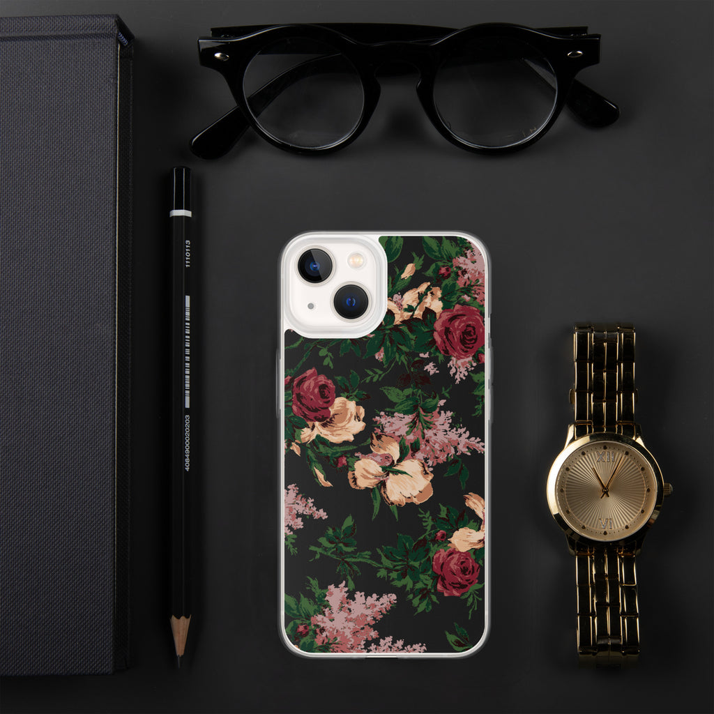 Dark Vintage Bella Roses Print iPhone Case
