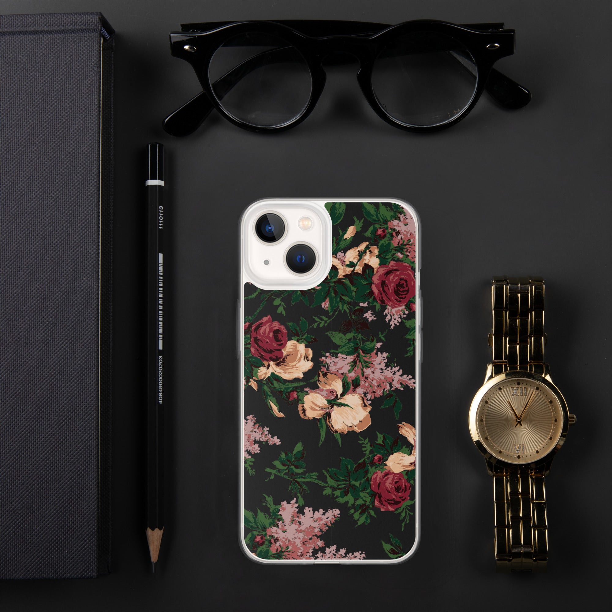 Dark Vintage Bella Roses Print iPhone Case