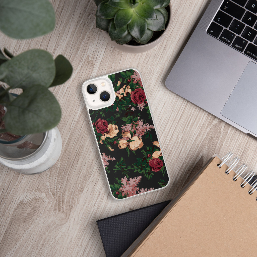 Dark Vintage Bella Roses Print iPhone Case