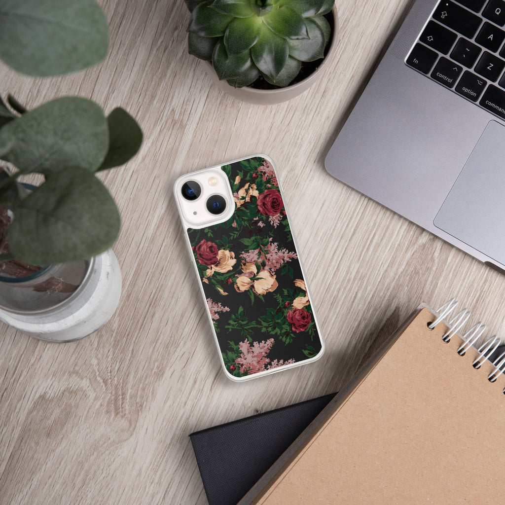 Dark Vintage Bella Roses Print iPhone Case