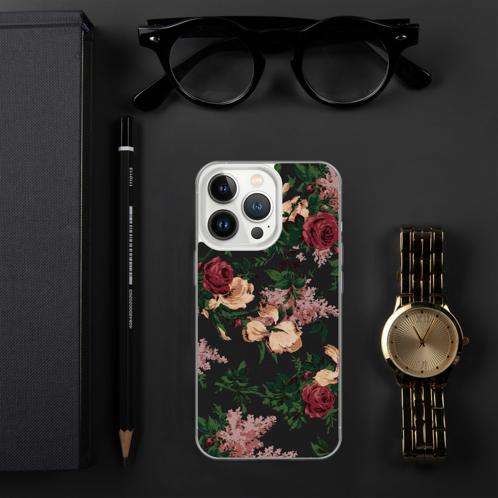Dark Vintage Bella Roses Print iPhone Case