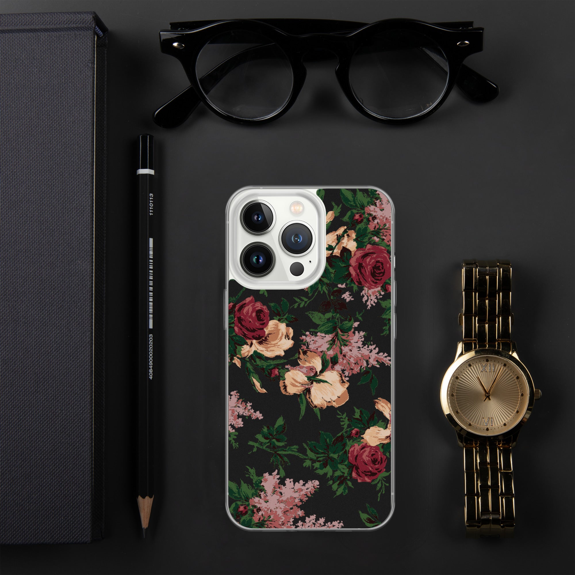 Dark Vintage Bella Roses Print iPhone Case