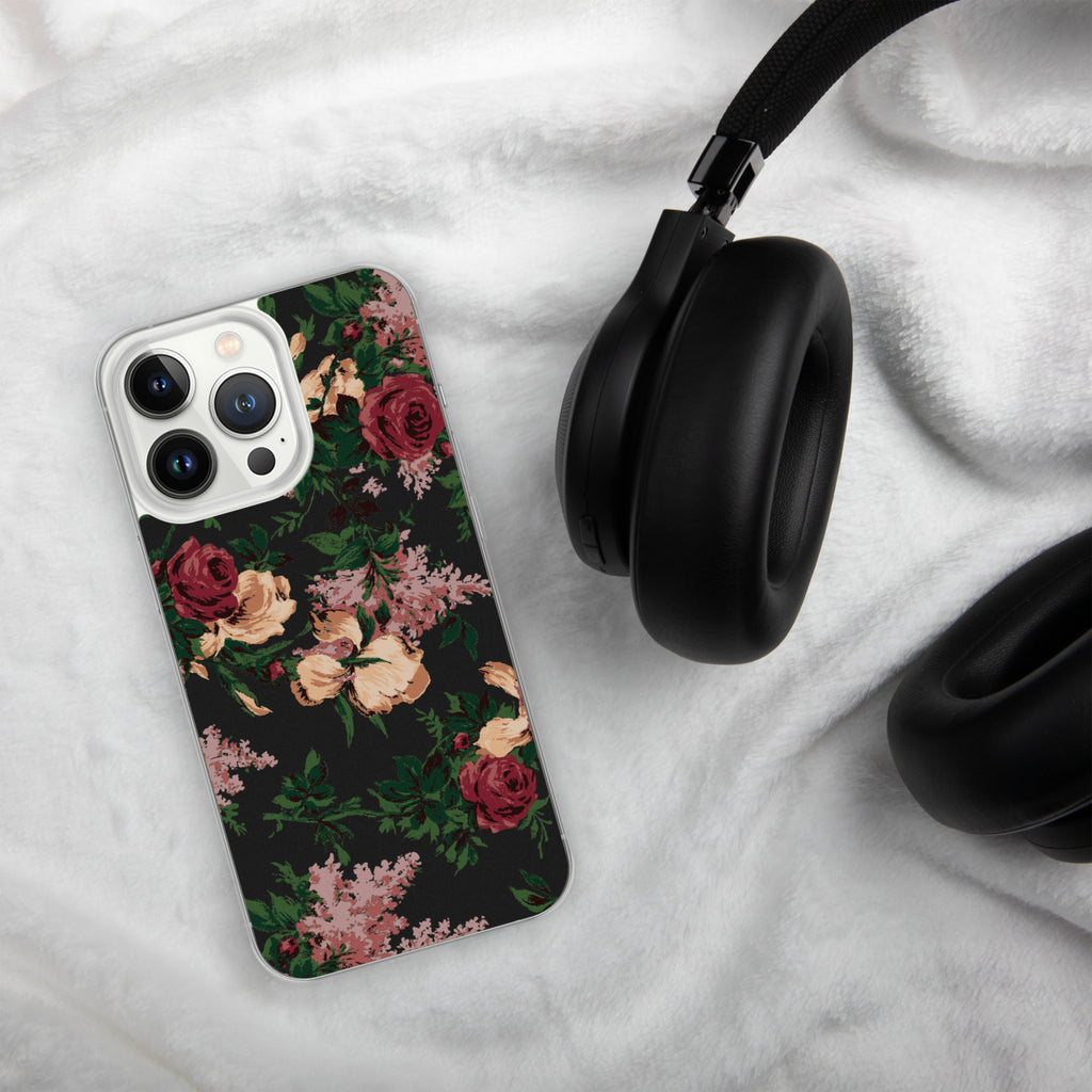 Dark Vintage Bella Roses Print iPhone Case