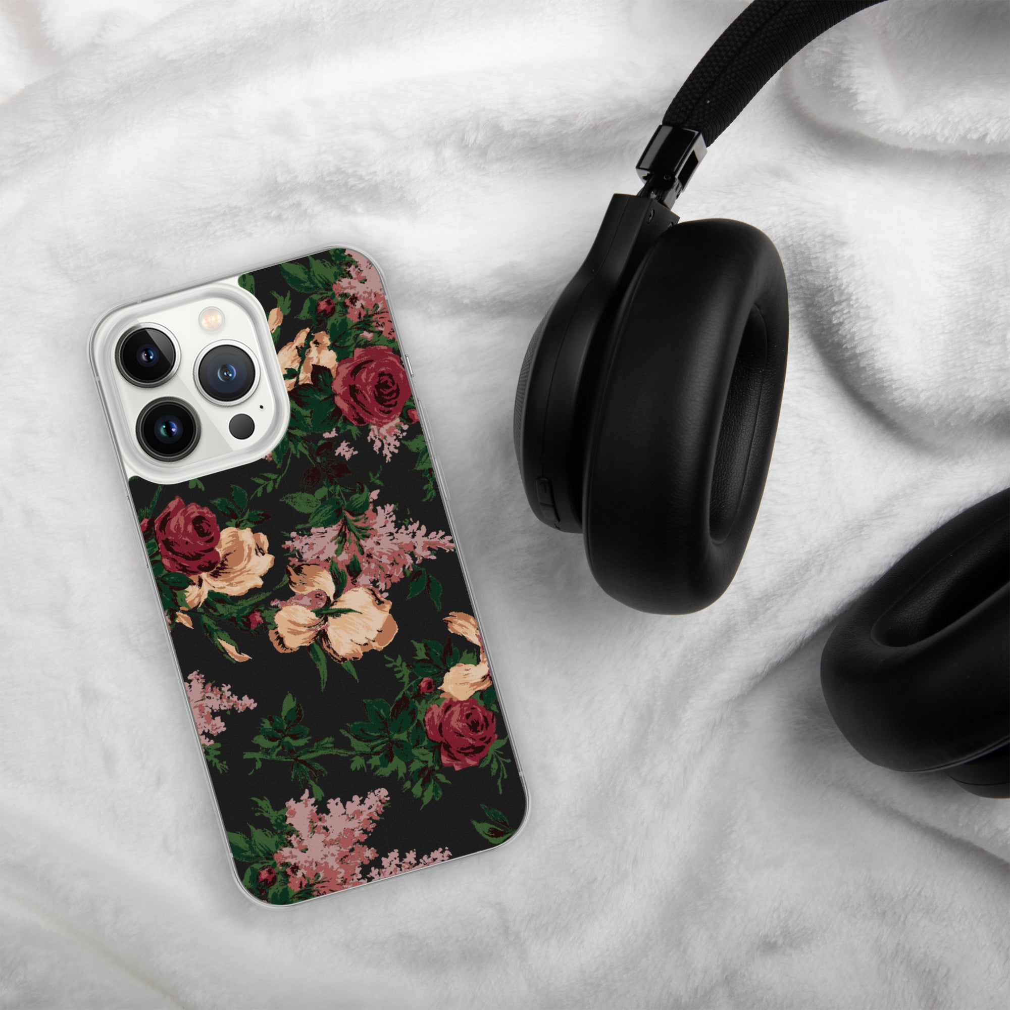Dark Vintage Bella Roses Print iPhone Case