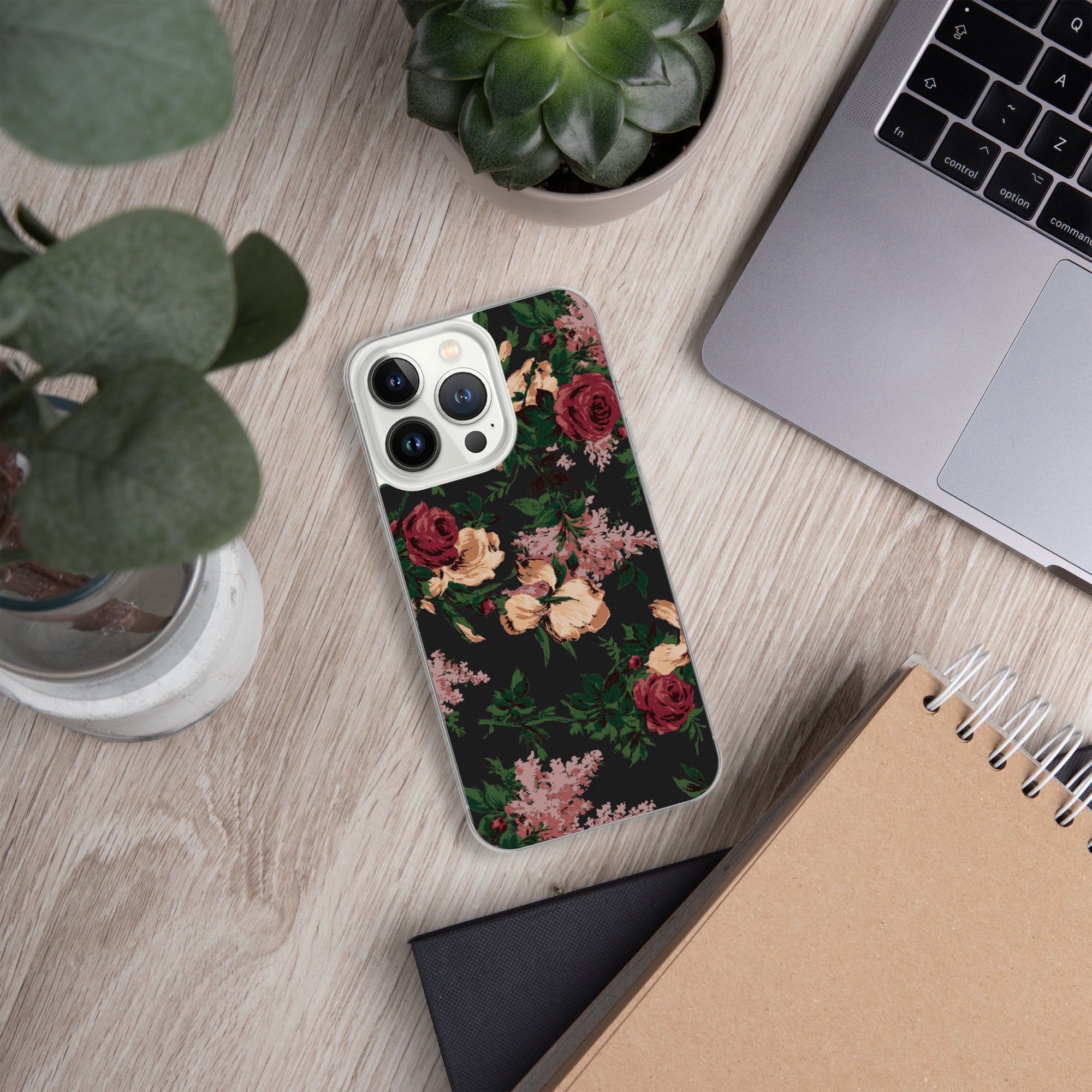 Dark Vintage Bella Roses Print iPhone Case