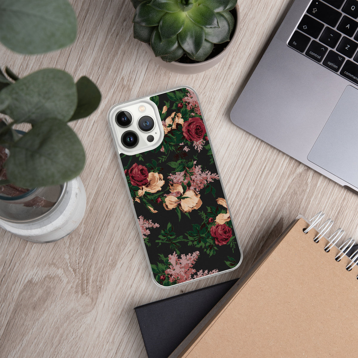 Dark Vintage Bella Roses Print iPhone Case