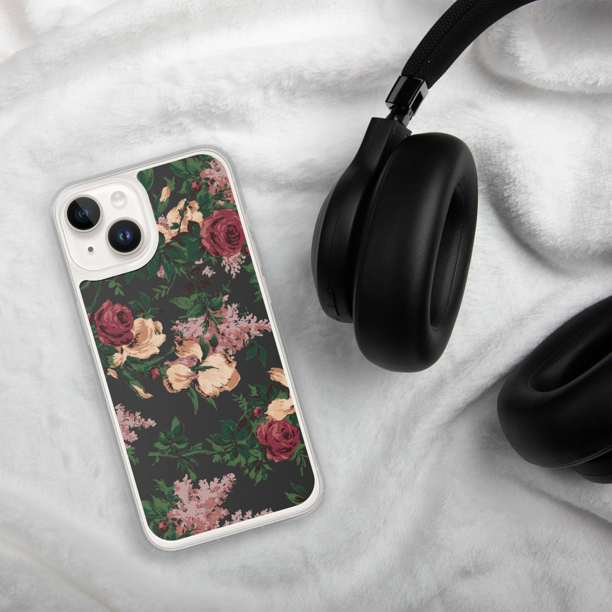 Dark Vintage Bella Roses Print iPhone Case