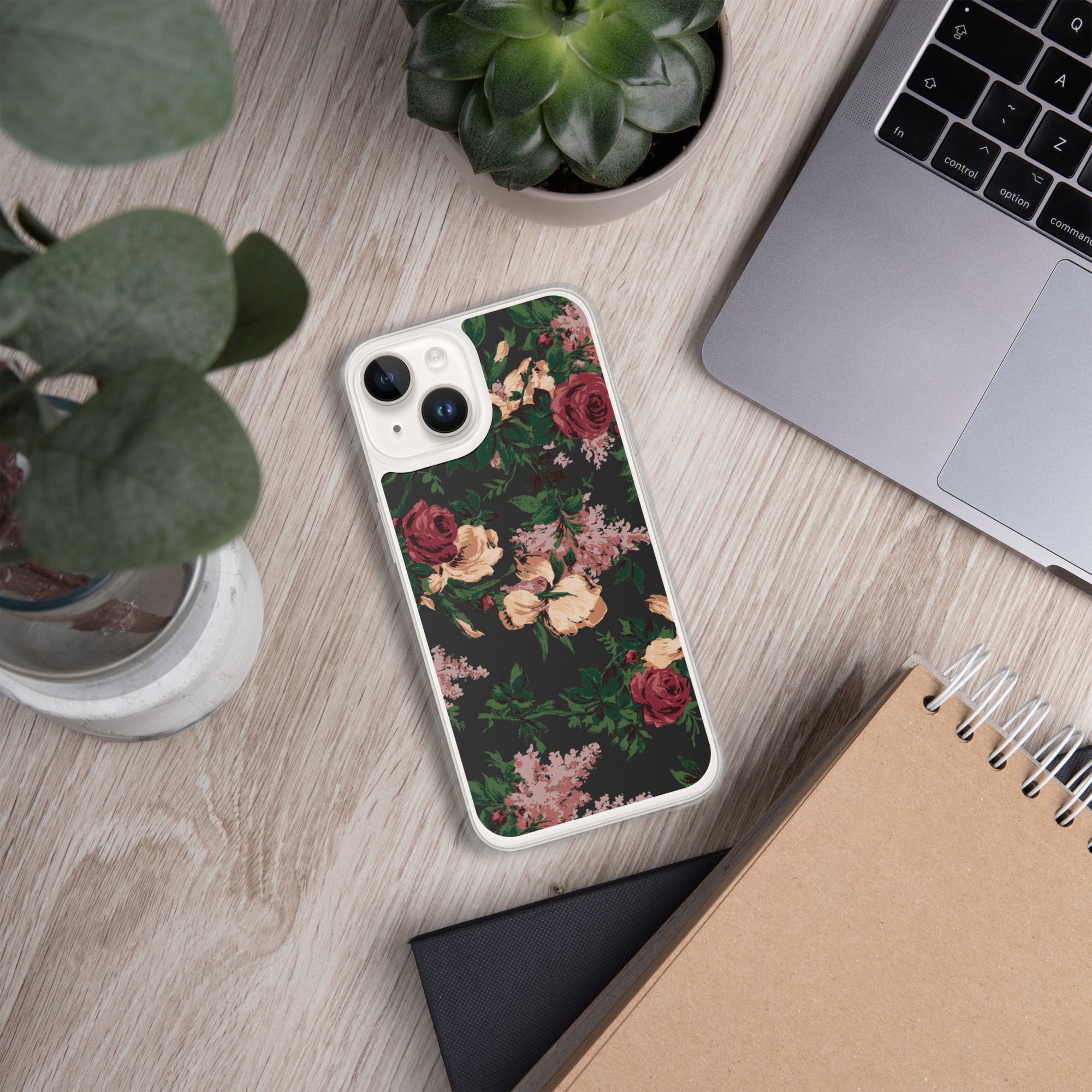 Dark Vintage Bella Roses Print iPhone Case