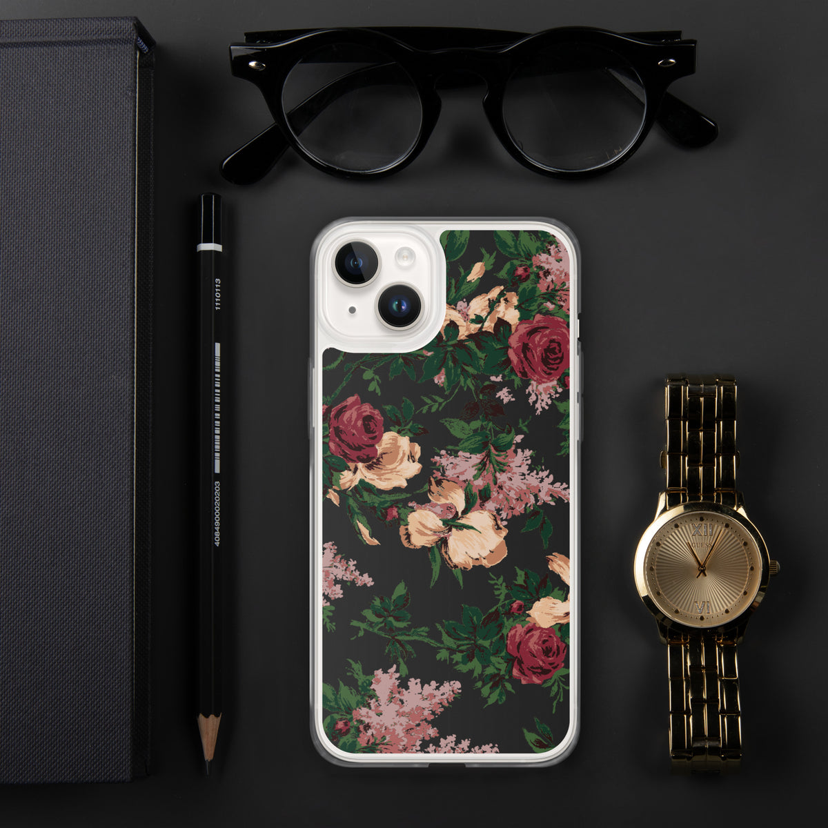Dark Vintage Bella Roses Print iPhone Case