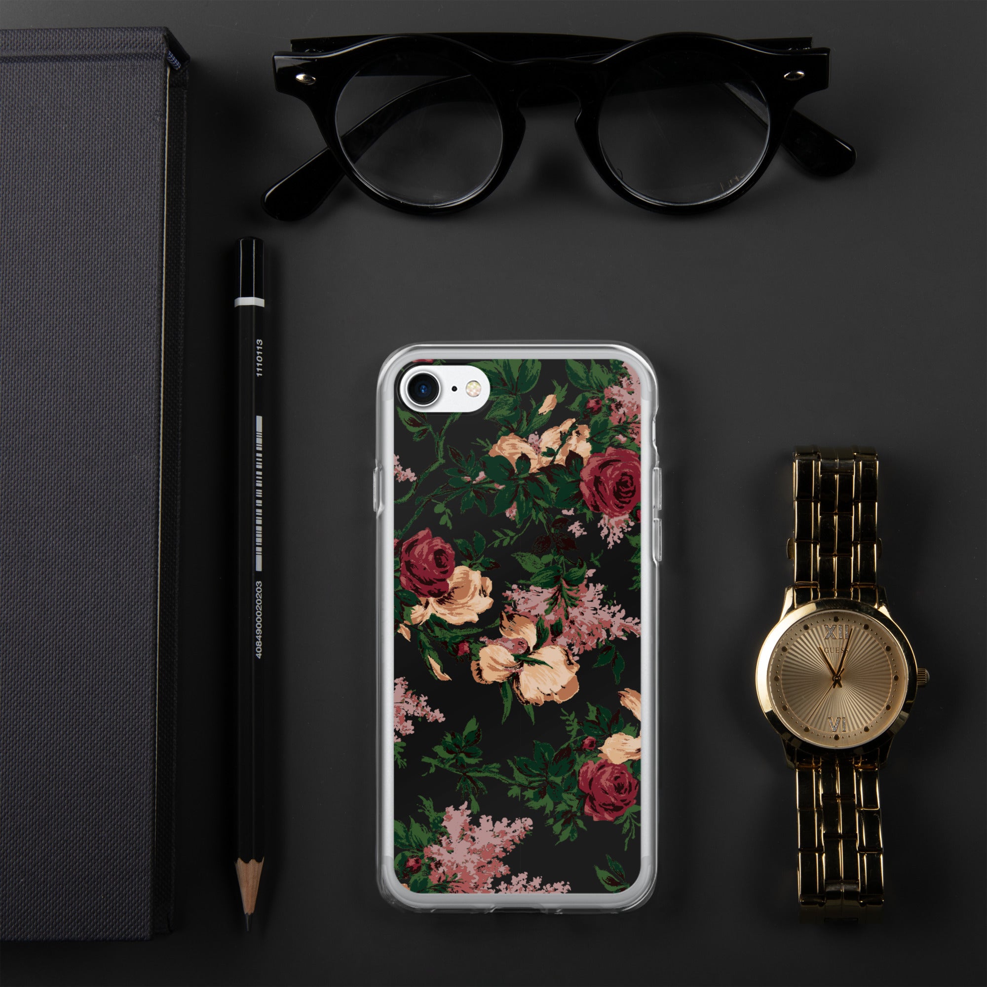Dark Vintage Bella Roses Print iPhone Case