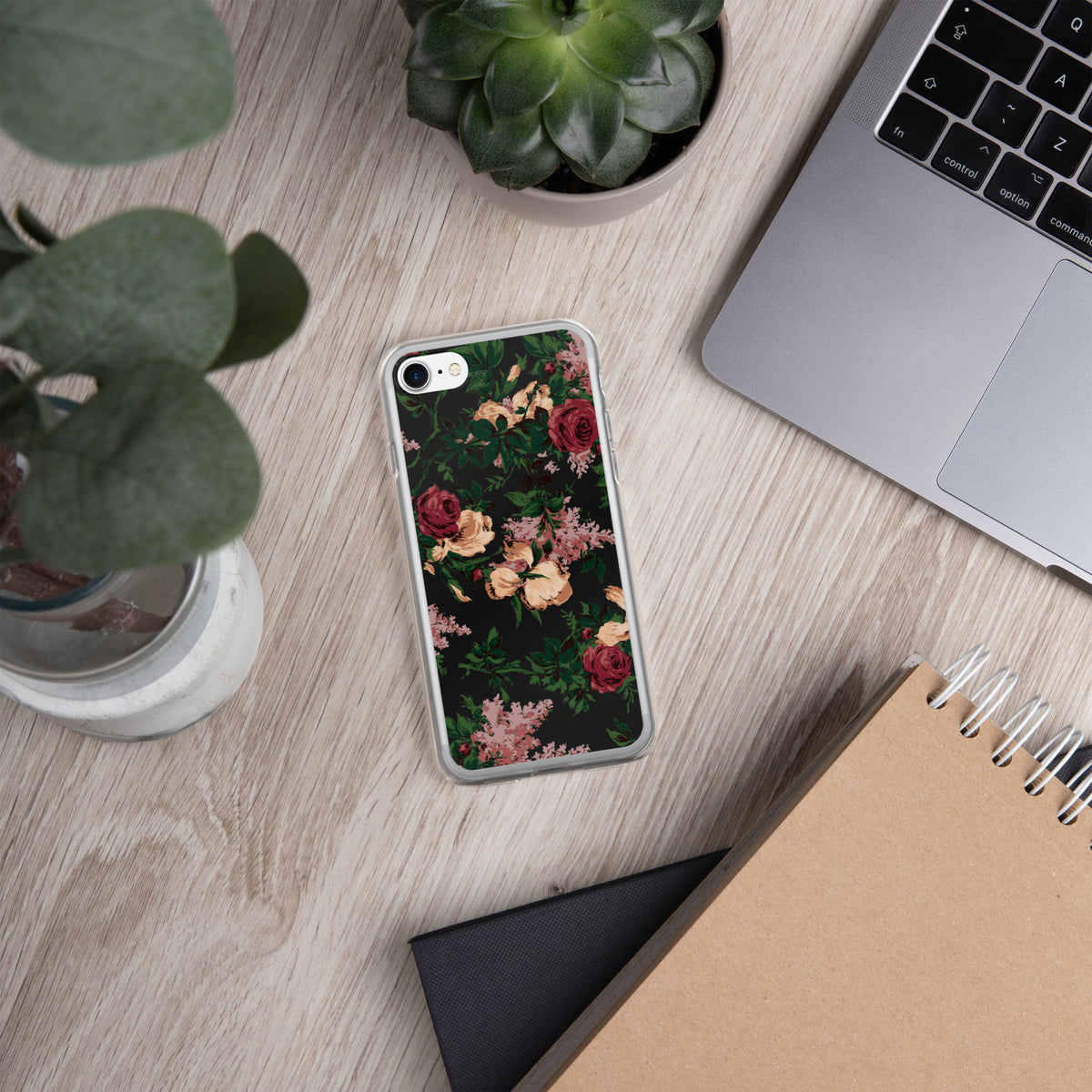 Dark Vintage Bella Roses Print iPhone Case