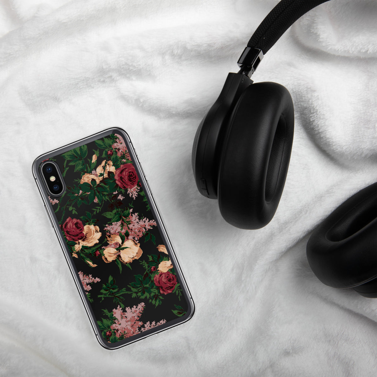 Dark Vintage Bella Roses Print iPhone Case