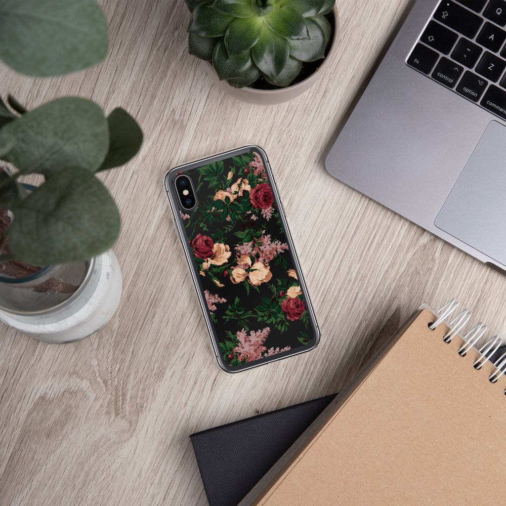 Dark Vintage Bella Roses Print iPhone Case