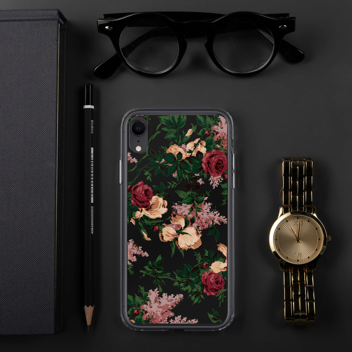 Dark Vintage Bella Roses Print iPhone Case