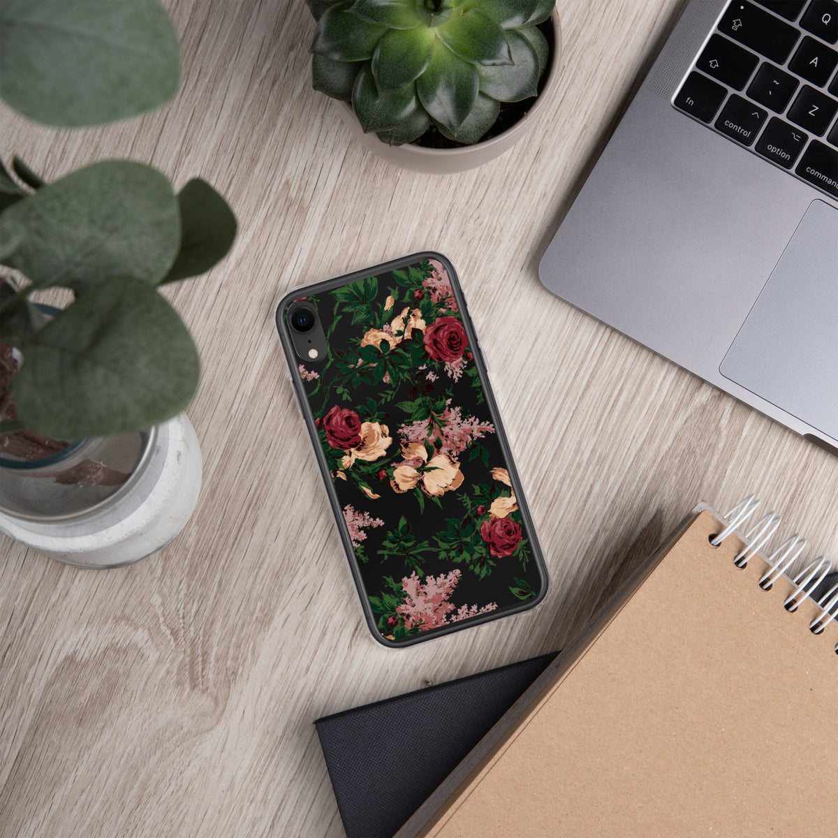 Dark Vintage Bella Roses Print iPhone Case