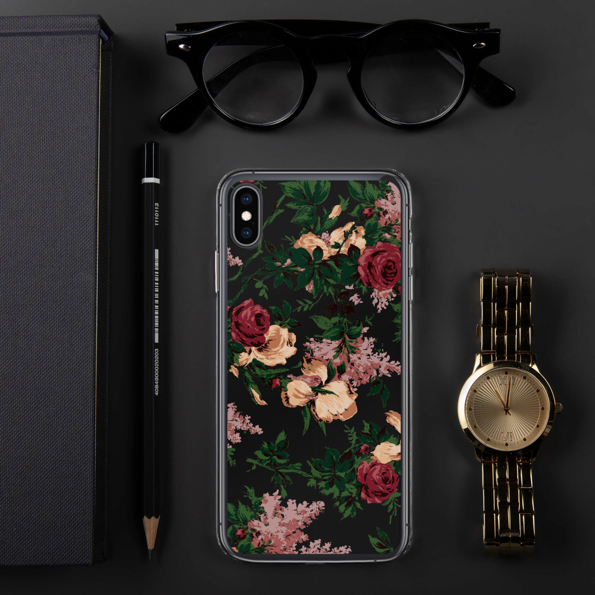 Dark Vintage Bella Roses Print iPhone Case