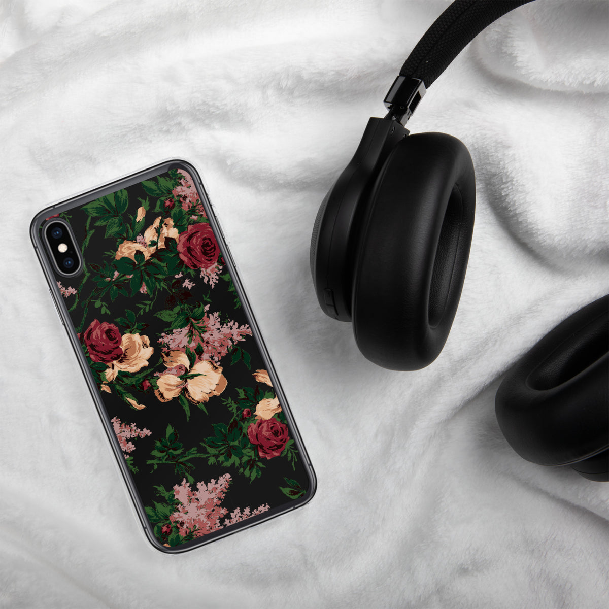 Dark Vintage Bella Roses Print iPhone Case