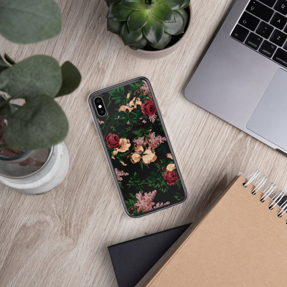 Dark Vintage Bella Roses Print iPhone Case