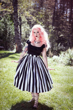 Pinup Couture Bella Skirt in Black and White Mark Stripe Printed Cotton Sateen