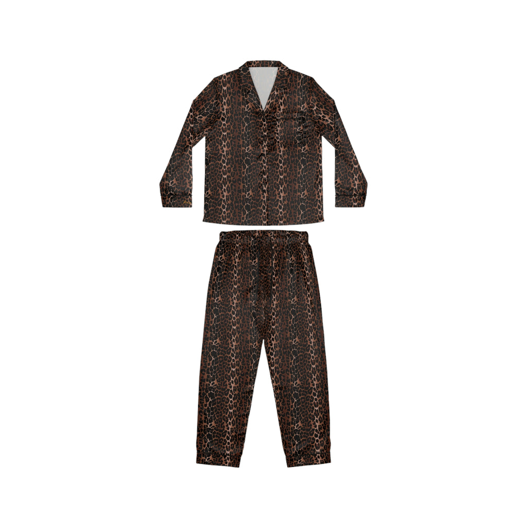 Pajama Game in OG Leopard Satin 2 Piece Button Up PJ Set