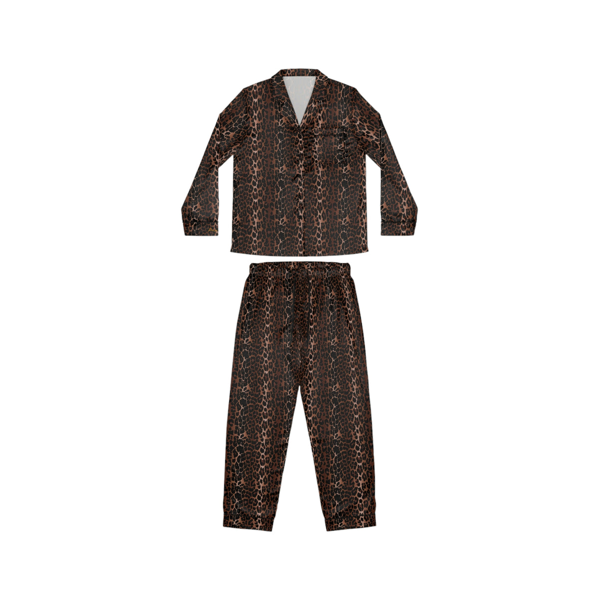 Pajama Game in OG Leopard Satin 2 Piece Button Up PJ Set