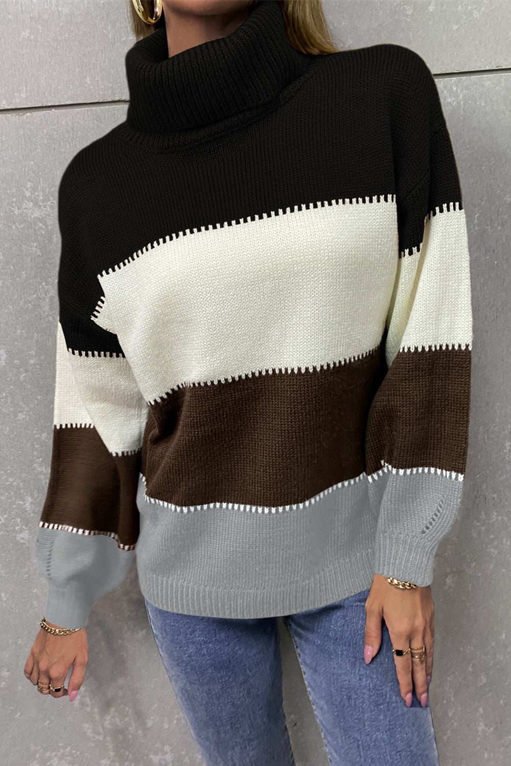 Karen Turtleneck Sweater with Billowing Lantern Sleeve | 4 Colors